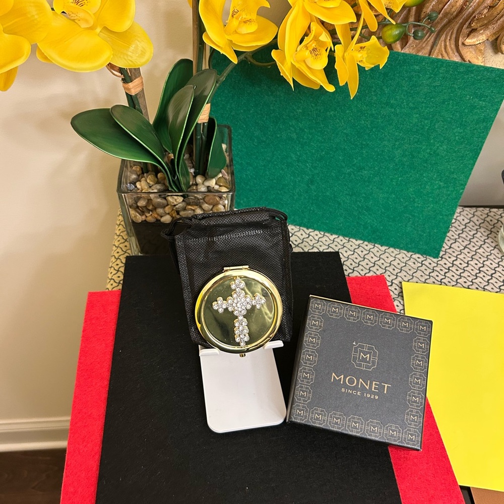 MONET Crystal Embellished 2-Way Compact Mirror